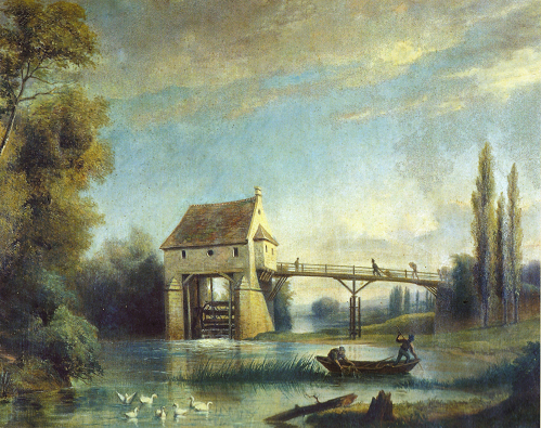 Moulin de Noisiel 1824 - par Kuweseig - tryptique au musée de la vicomté de Melun